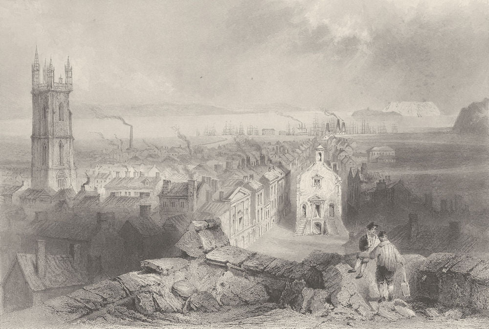 Cardiff, Glamorganshire. Wales. BARTLETT 1842 old antique print picture